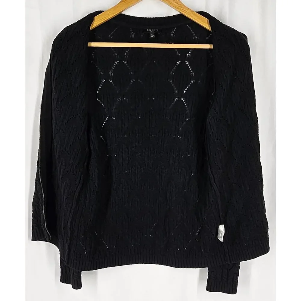 TALBOTS PETITES WOMEN'S KNIT BLACK ZIP UP SWEATER - SIZE SMALL PETITE
